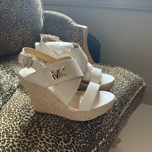 MICHAEL Michael Kors Beige Wedges with Gold Accent